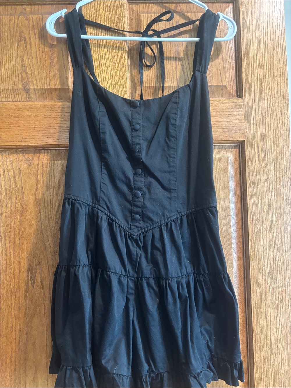 Black Tiered Button-Front Romper